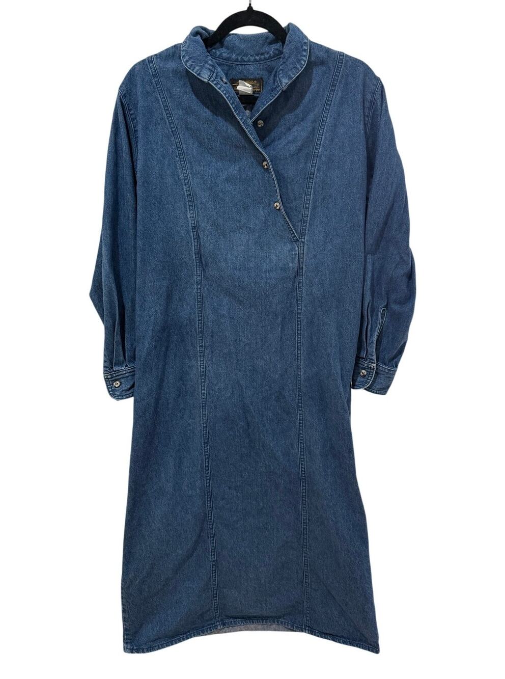 Eddie Bauer Blue 90s Long Sleeve Midi Denim Dress Small Western Indie Retro USA